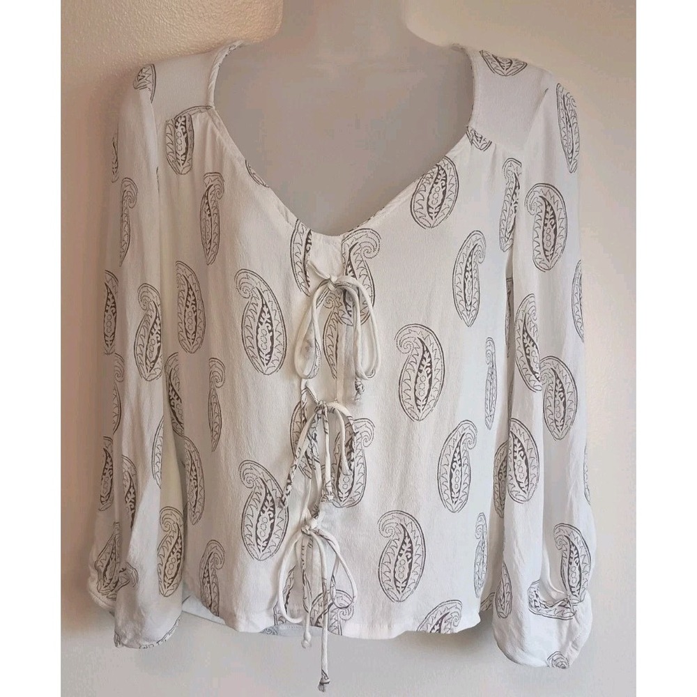 Maeve Anthropologie Womens Sz 4 Paisley Faux Tie Front Blouse Boho Rayon Top